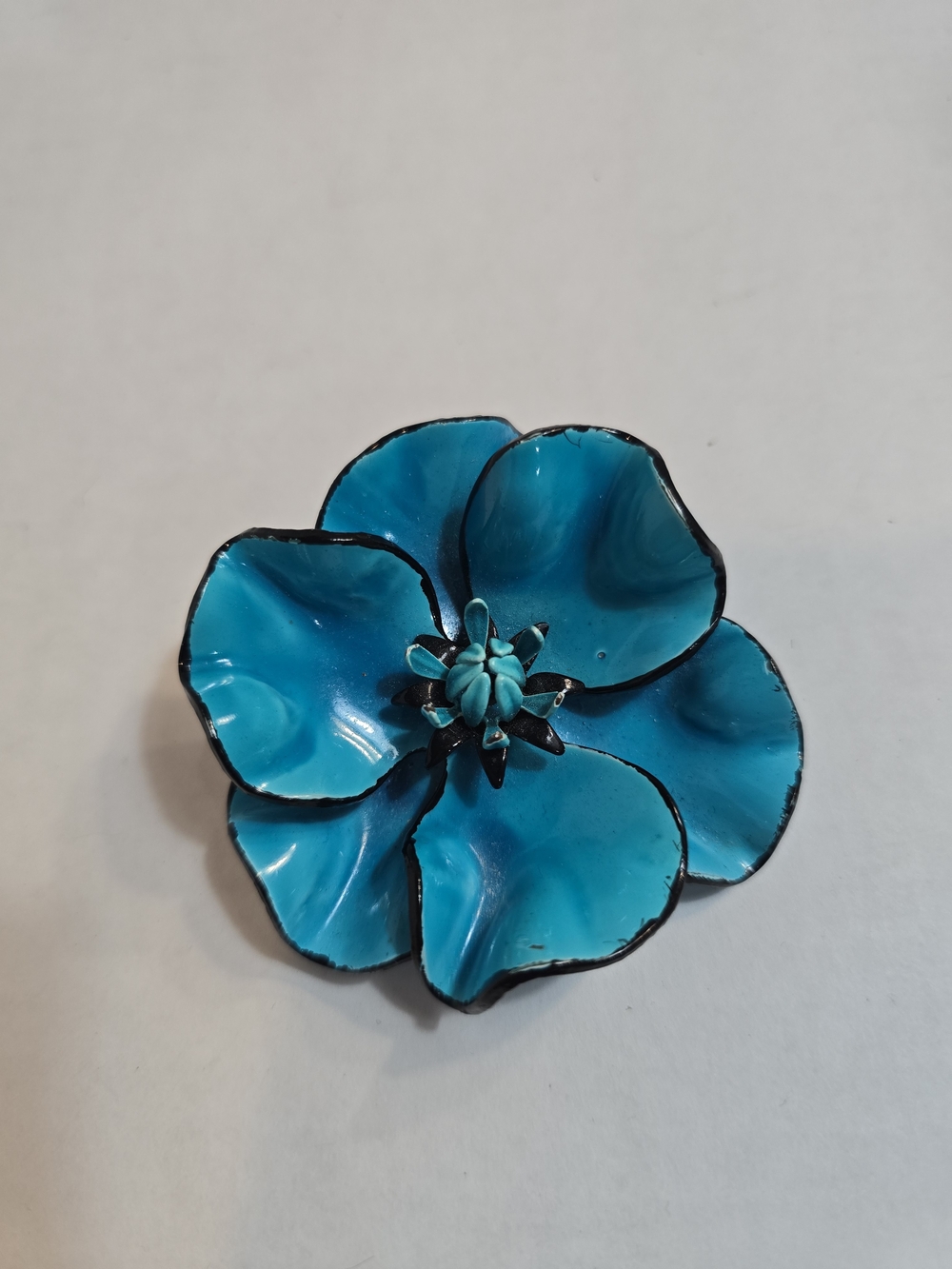 Source Unknown Turquoise Enamel Flower Brooch